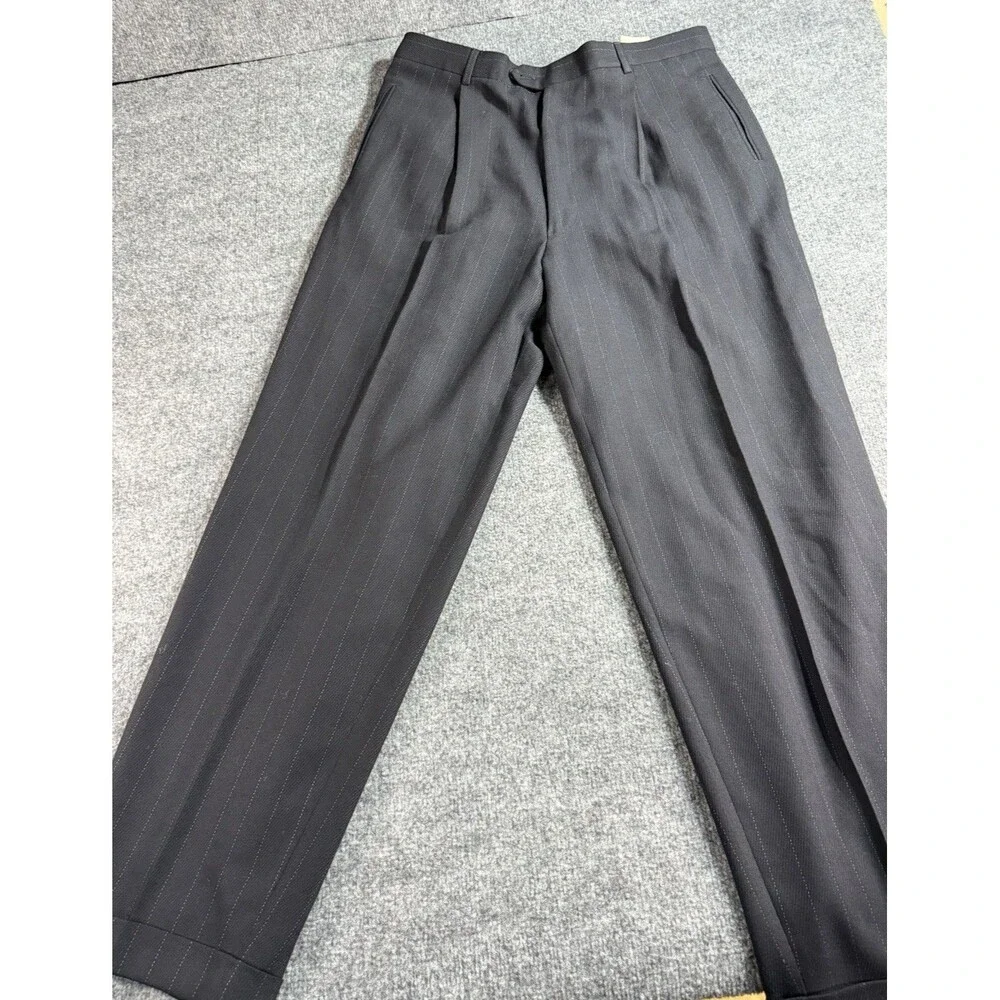 Armani Collezioni Men’s 36x32 Classic Fit Textured Pinstripe Pants – Black